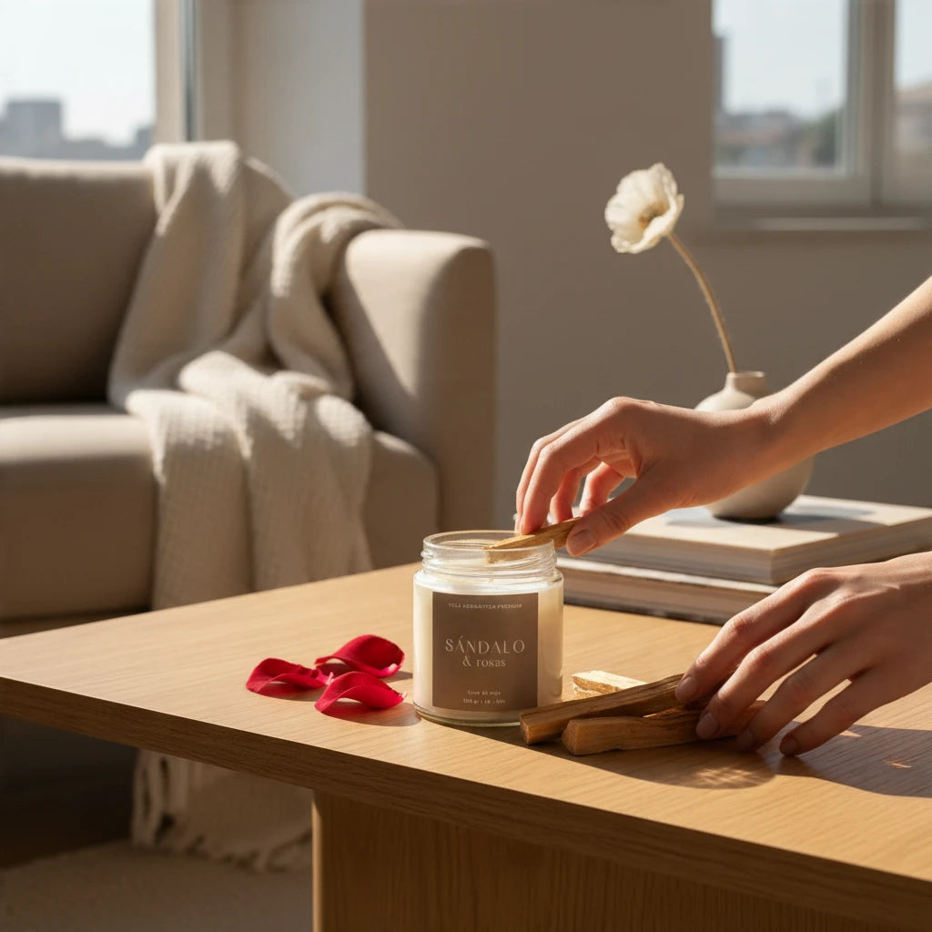 Vela aromática artesanal sándalo y rosas | Otro Rollo Otro Rollo