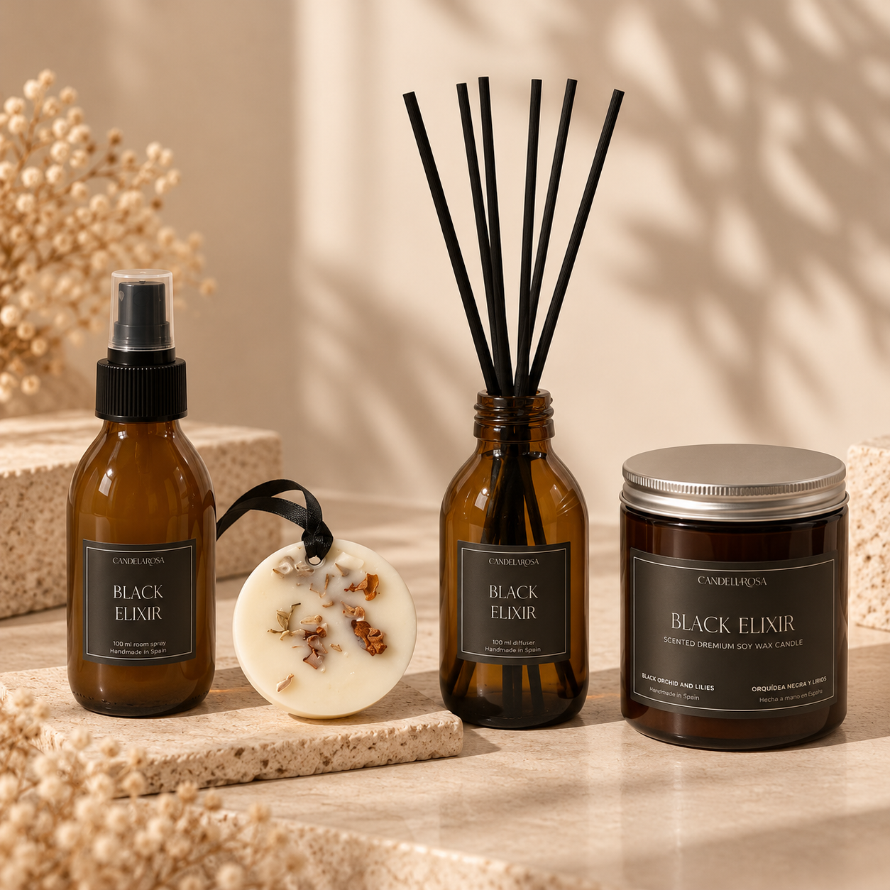 Pack Experiencia : vela , mikado, ambientador sólido y en spray Candela Rosa