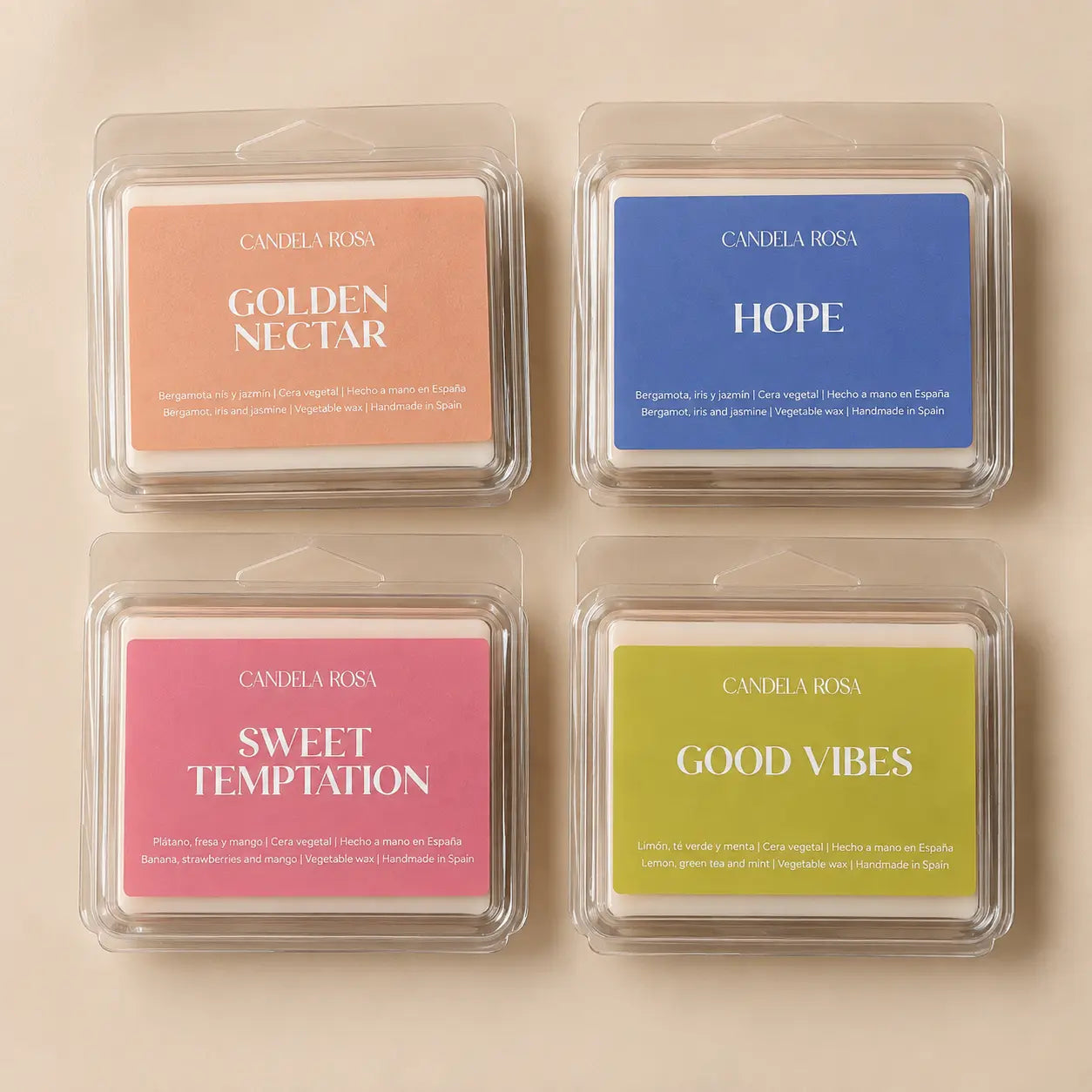 Pack 4 wax melts primavera | Tabletas perfumadas 80 gr para quemador Candela Rosa