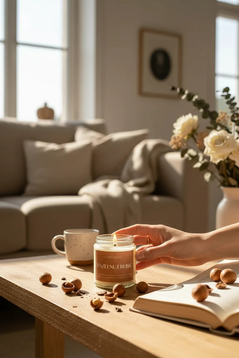 Vela aromática artesanal avellana, nueces y vainilla | Hazelnut Bliss