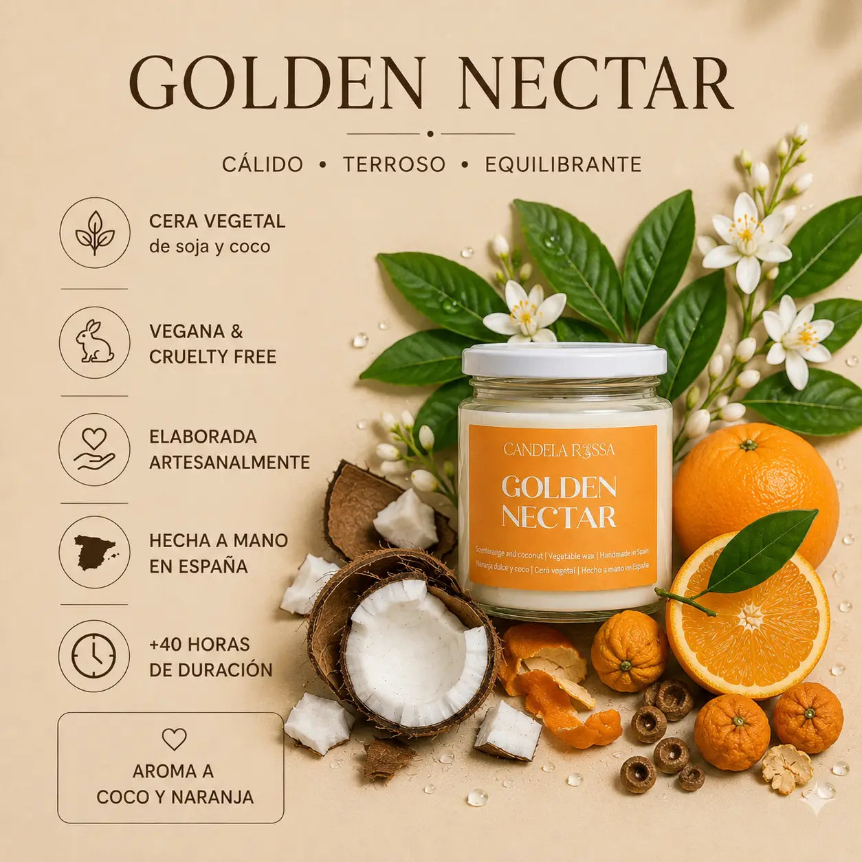 Vela aromática naranja dulce y coco - Golden Nectar