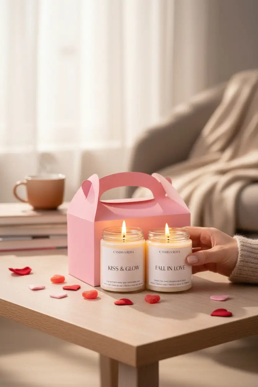 pack velas aromáticas para regalar en san valentín, amor, besos, ritual de amor pareja, regalo original san valentín , candela rosa, velas veganas y sin tóxicos , velas libres de ftalatos y parabenos , velas sin disruptores endocrinos , velas para parejas , vela de rosas, vela de piruleta 