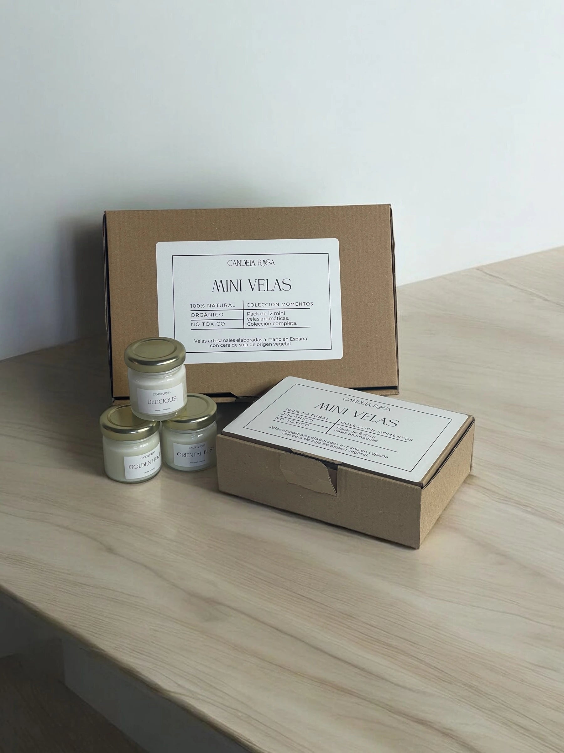 Pack mini velas aromáticas Colección Momentos vela aromática de lujo velas de cera vegetal  velas de cera de soja y cera de coco tarro vidrio candela rosa velas de lujo velas aromáticas lujosas luxury artisan candle soy wax velas veganas velas perfumadas tienda de velas vela que huele bien españa 