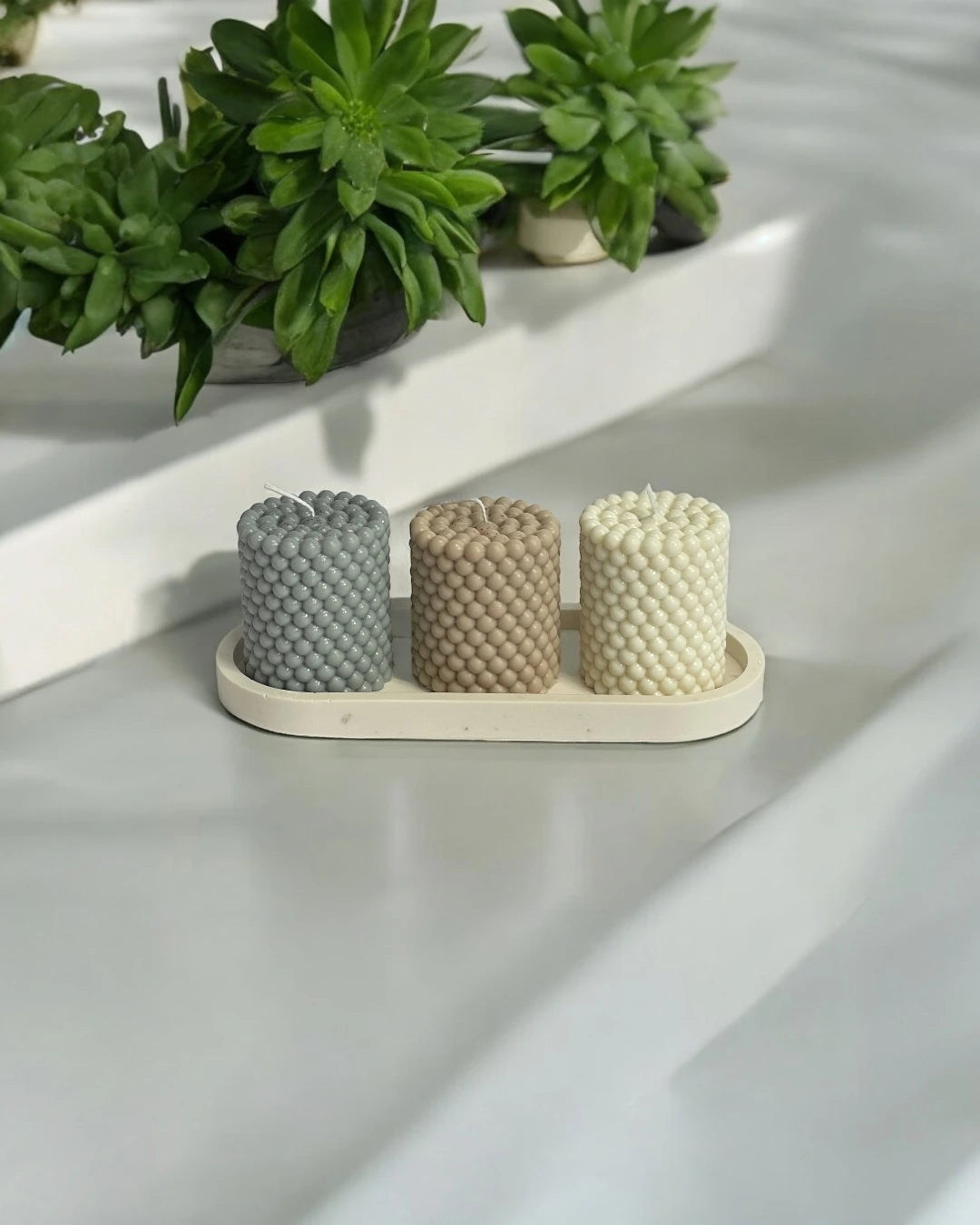 Pack bandeja ovalada + velas decorativas