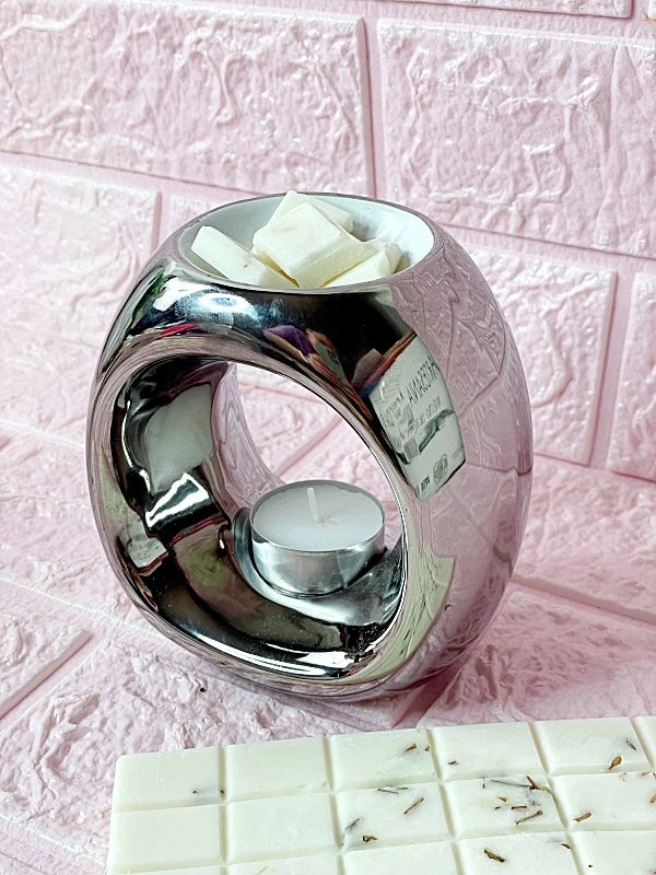Quemador de cera grande color plata efecto espejo con tableta de cera perfumada