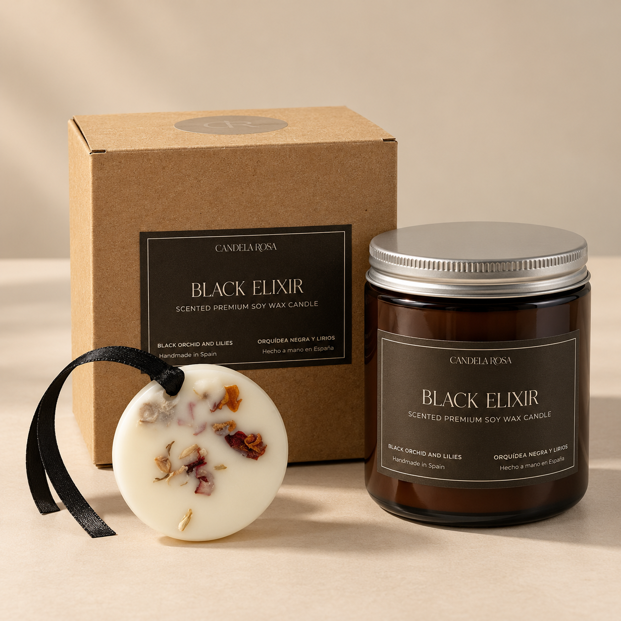 Pack vela aromática y ambientador sólido para armario Candela Rosa