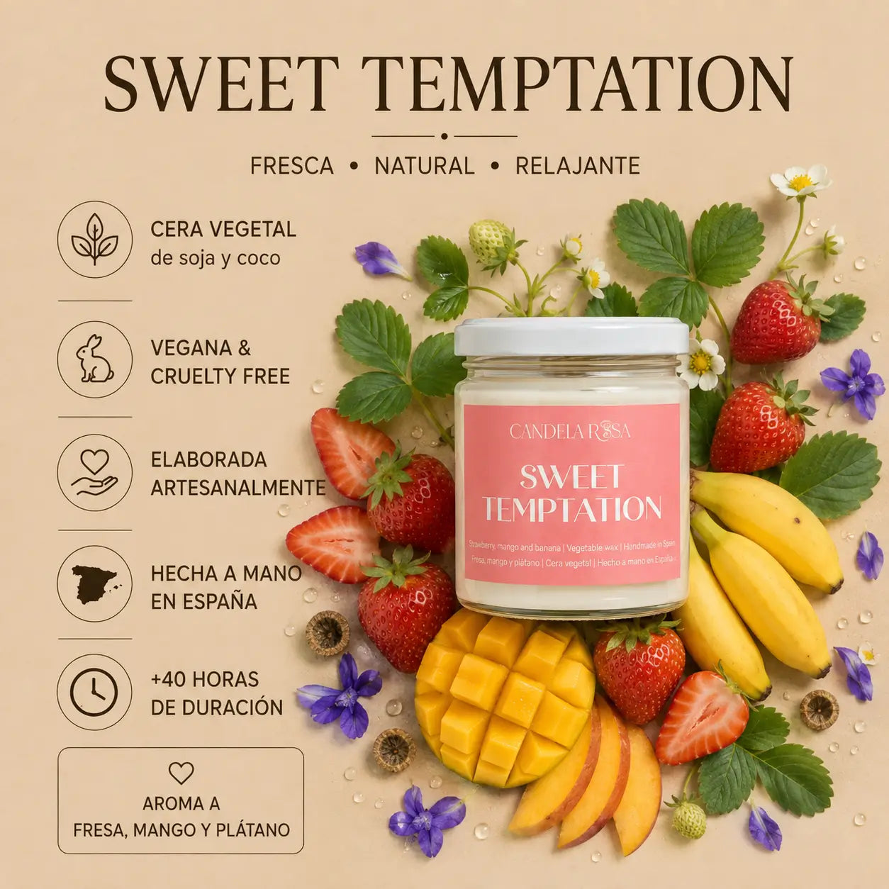 Vela aromática plátano, fresa y mango - Sweet Temptation