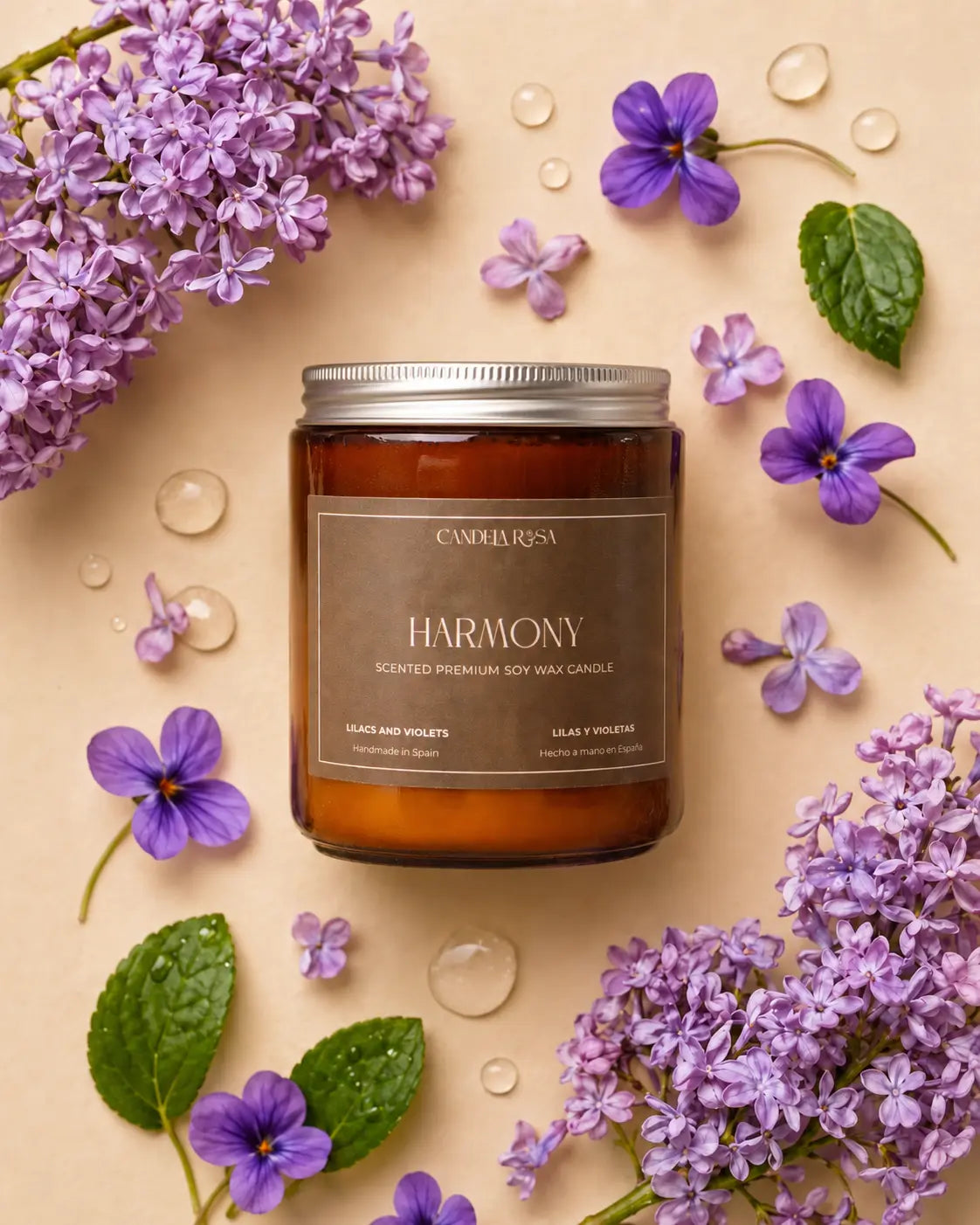 Vela Harmony aroma floral a lilas y violetas premium Candela Rosa