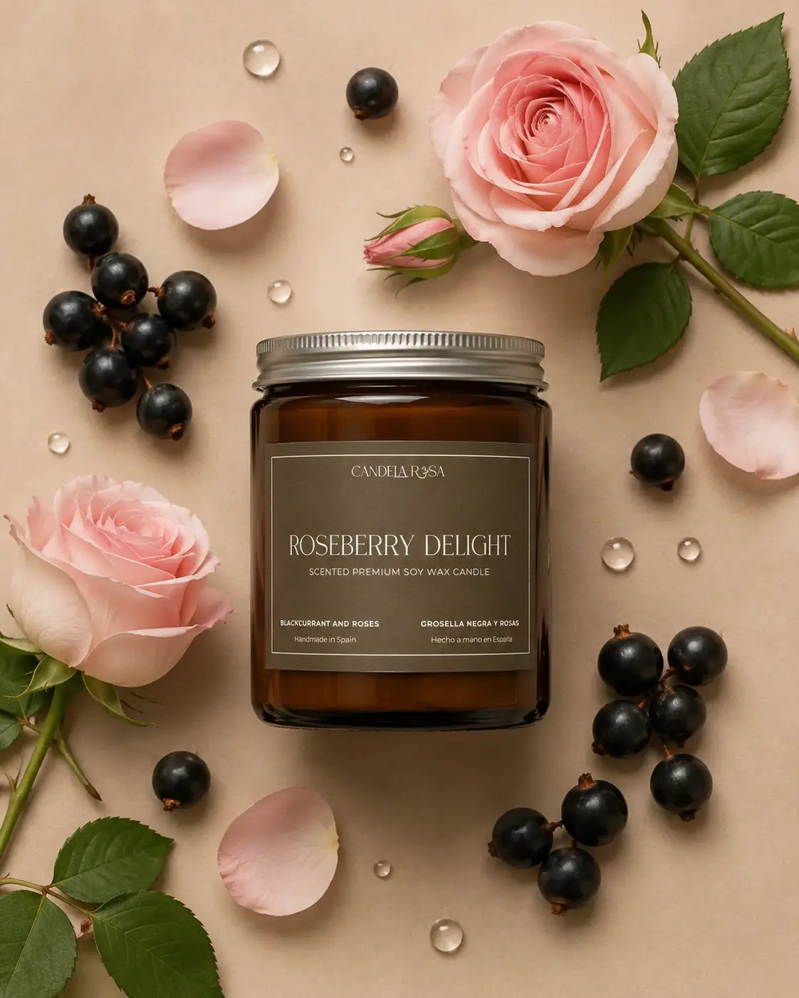Vela Roseberry Delight aroma floral a grosella y rosas premium Candela Rosa