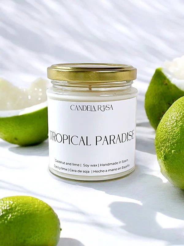 Vela aromática de coco y lima , vela sin tóxicos, vela sin parabenos y sin ftalatos 