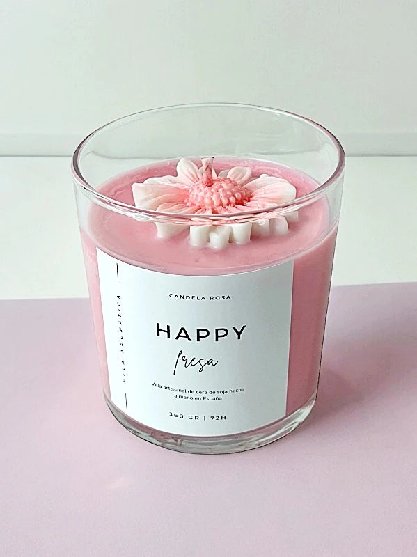 Vela aromática de fresa color rosa vela artesanal de cera de soja hecha a mano en españa vela vegana vela natural vela no tóxica candela rosa tienda de velas españa artesanía de la comunidad valenciana 