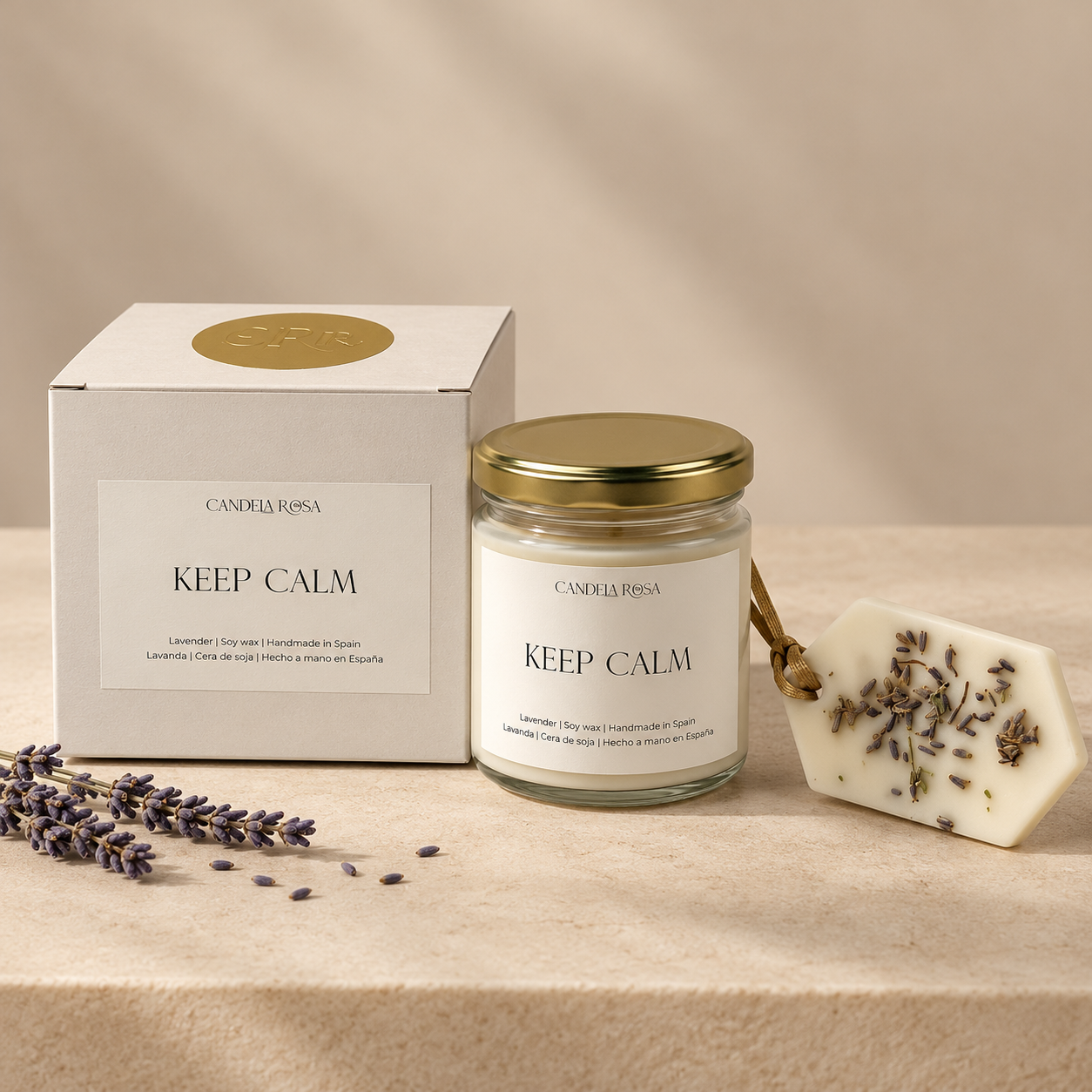 Pack vela aromática y ambientador sólido para armario Candela Rosa