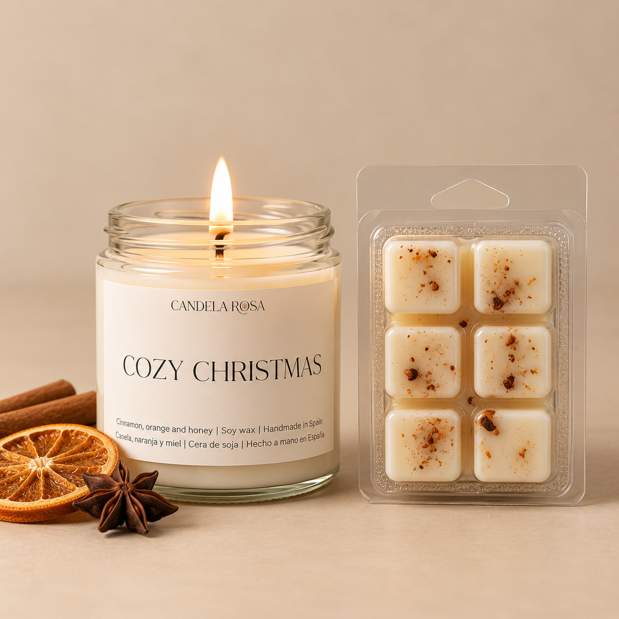 Pack vela aromática + tableta Wax Melt | Christmas Collection Candela Rosa