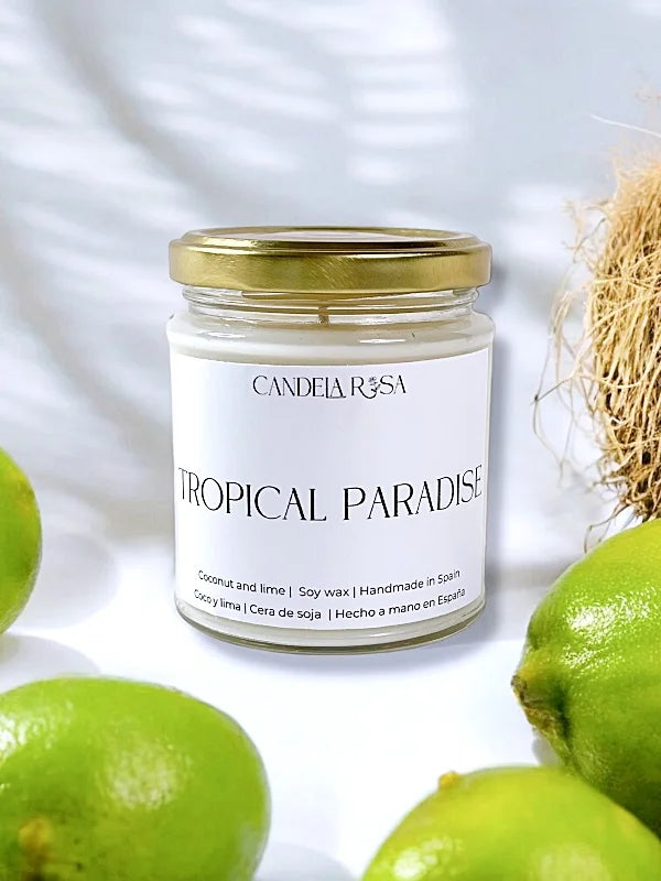 Vela aromática de coco y lima , vela sin tóxicos, vela sin parabenos y sin ftalatos 