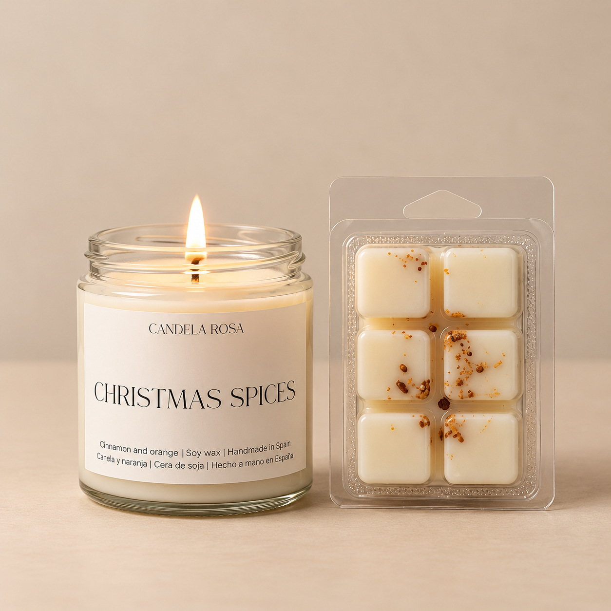 Pack vela aromática + tableta Wax Melt | Christmas Collection Candela Rosa