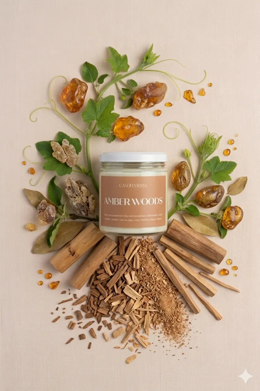 Vela aromática artesanal ámbar y sándalo | Amber Woods