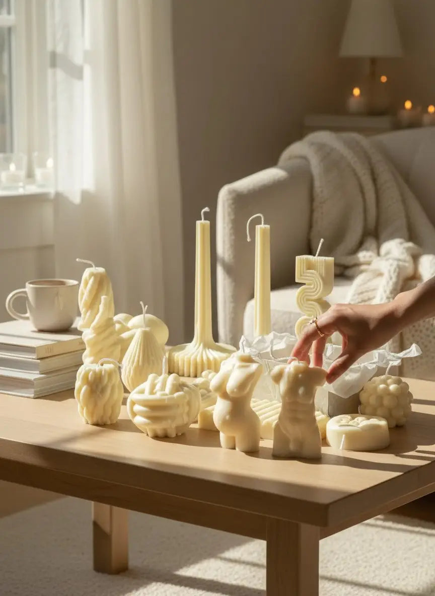 Velas decorativas con formas: caja sorpresa