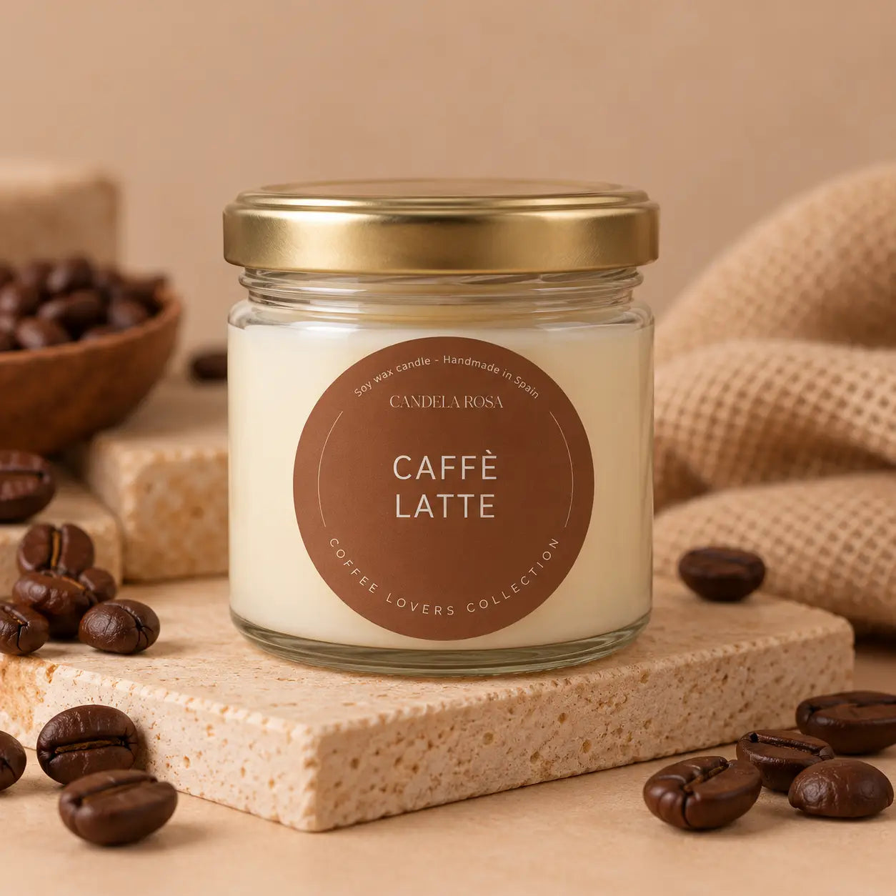 Vela aromática artesanal café con leche | Caffè Latte Candela Rosa