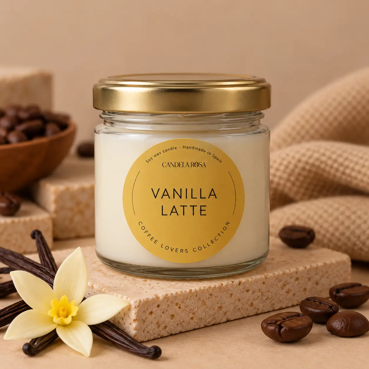 Vela aromática artesanal café y vainilla | Vanilla Latte Candela Rosa
