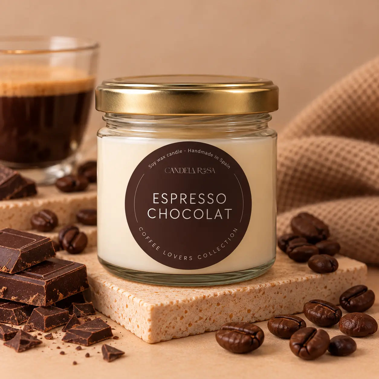 Vela aromática artesanal café y chocolate | Espresso Chocolat Candela Rosa