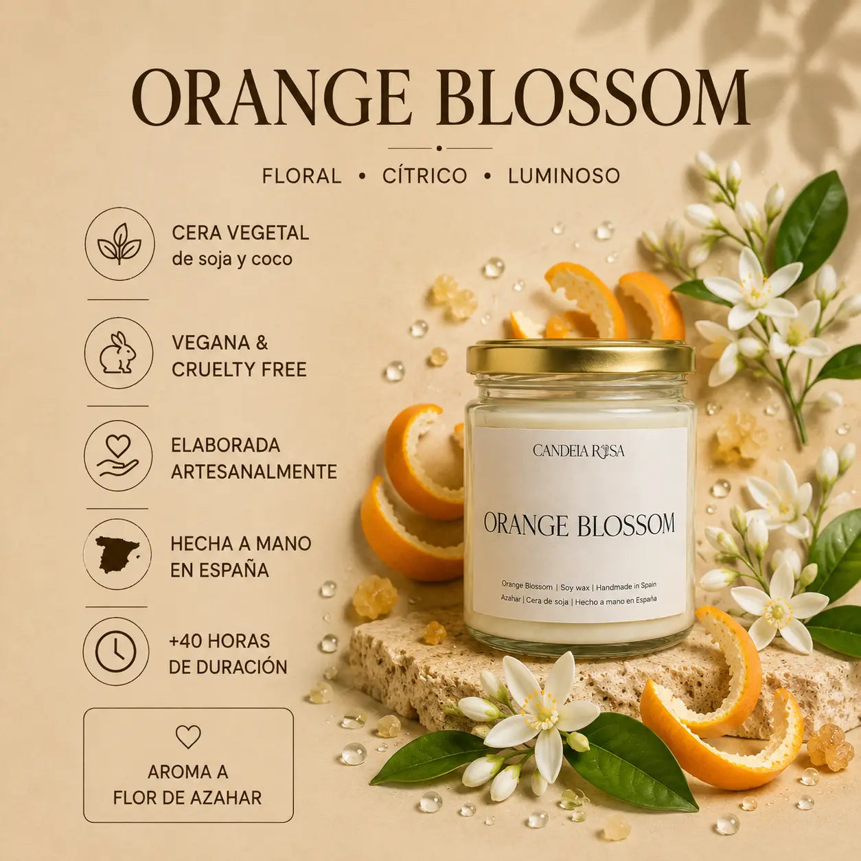 Vela aromática artesanal flor de azahar | Orange Blossom