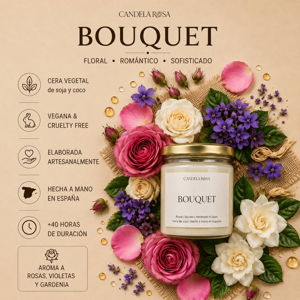 Vela aromática artesanal floral | Bouquet