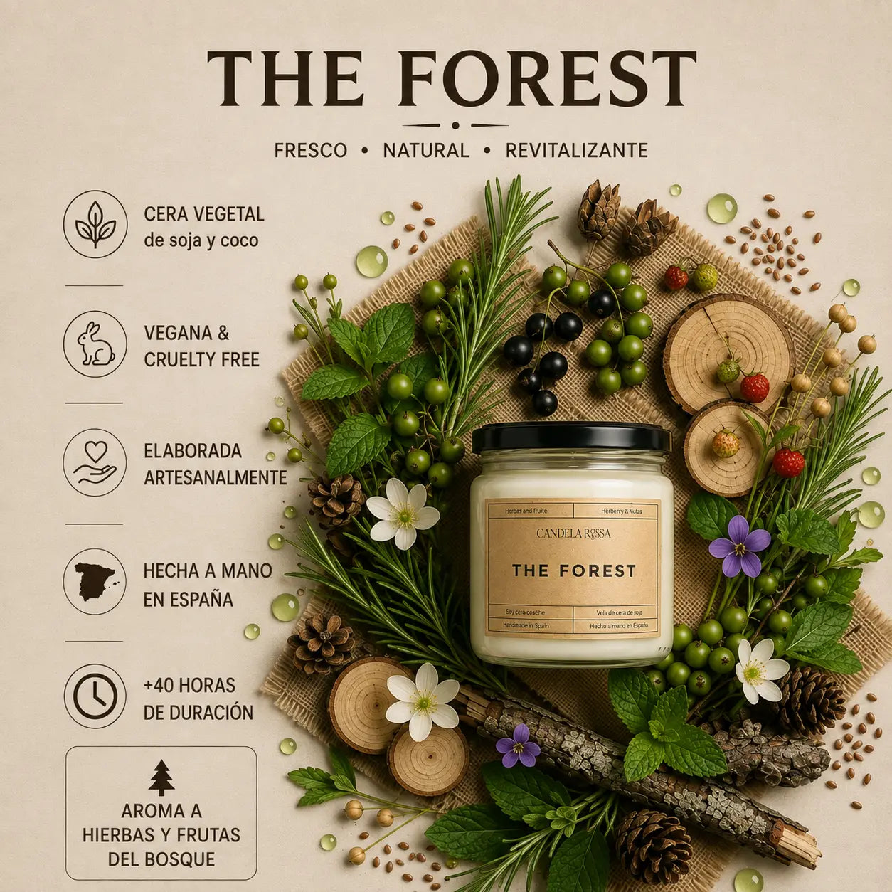 Vela aromática artesanal bosque floral | The Forest