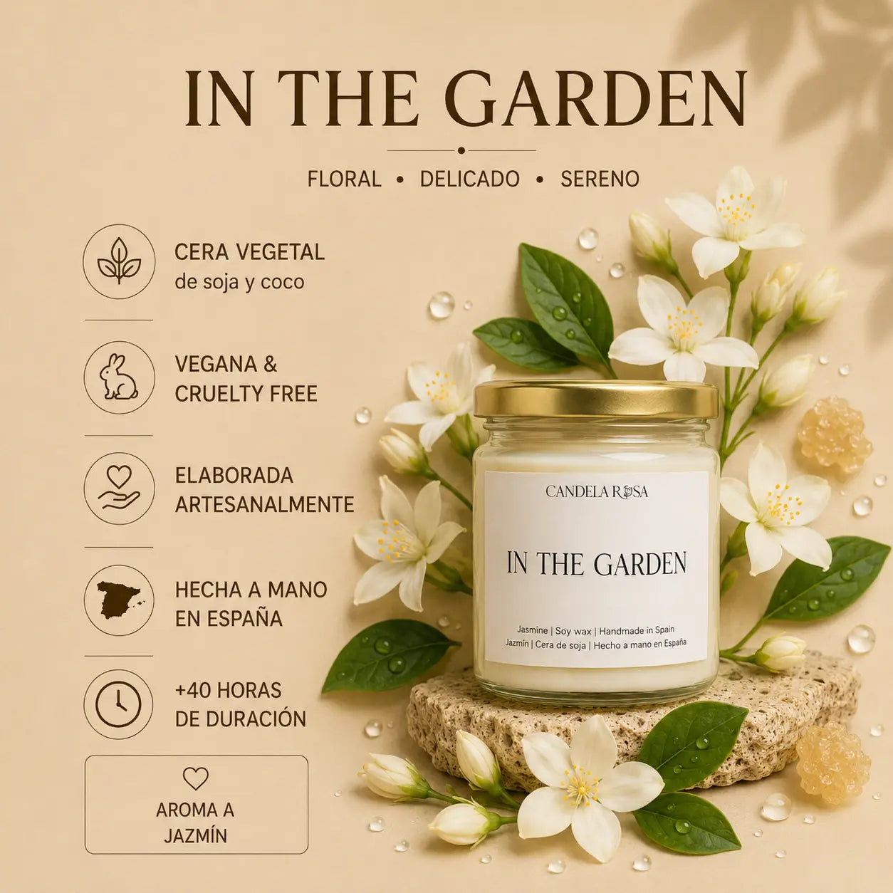 Vela aromática artesanal jazmín | In The Garden