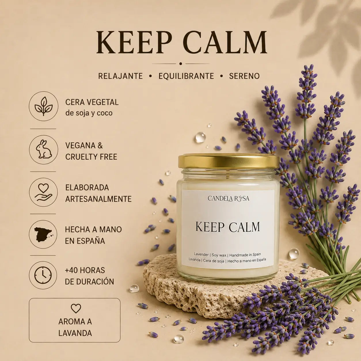 Vela aromática artesanal lavanda | Keep Calm