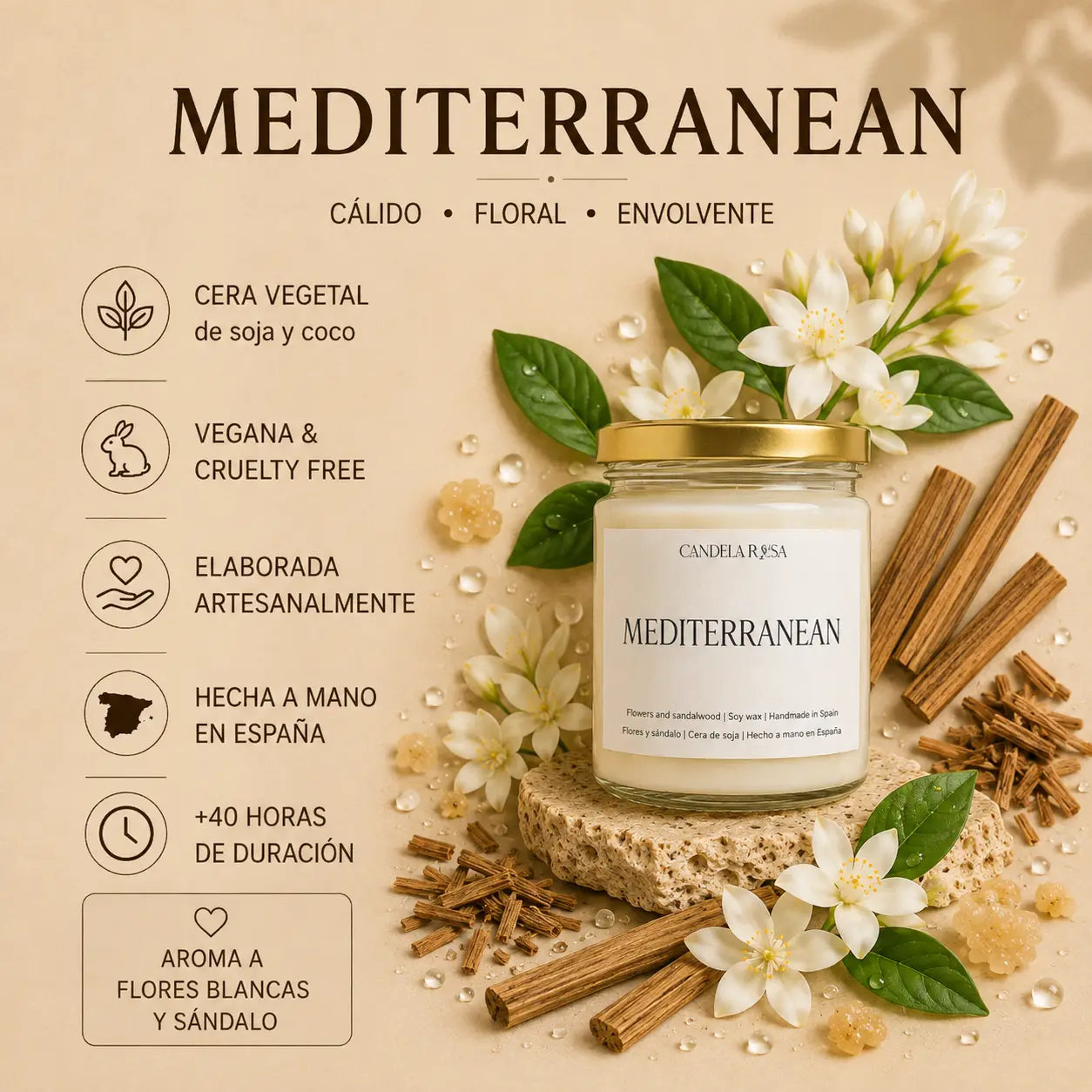 Vela aromática artesanal olor a limpio | Mediterranean