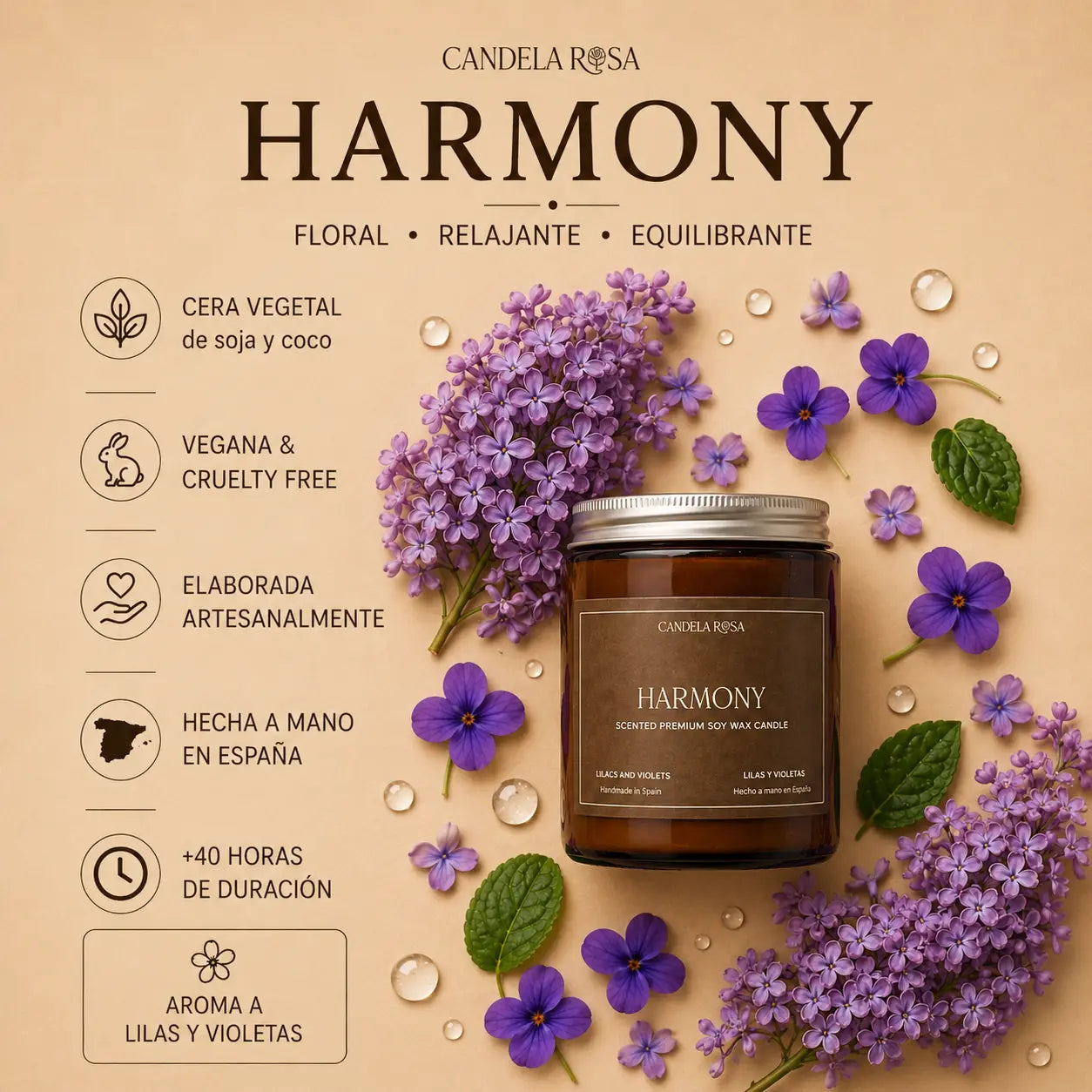 Harmony: vela aromática premium violetas y lilas