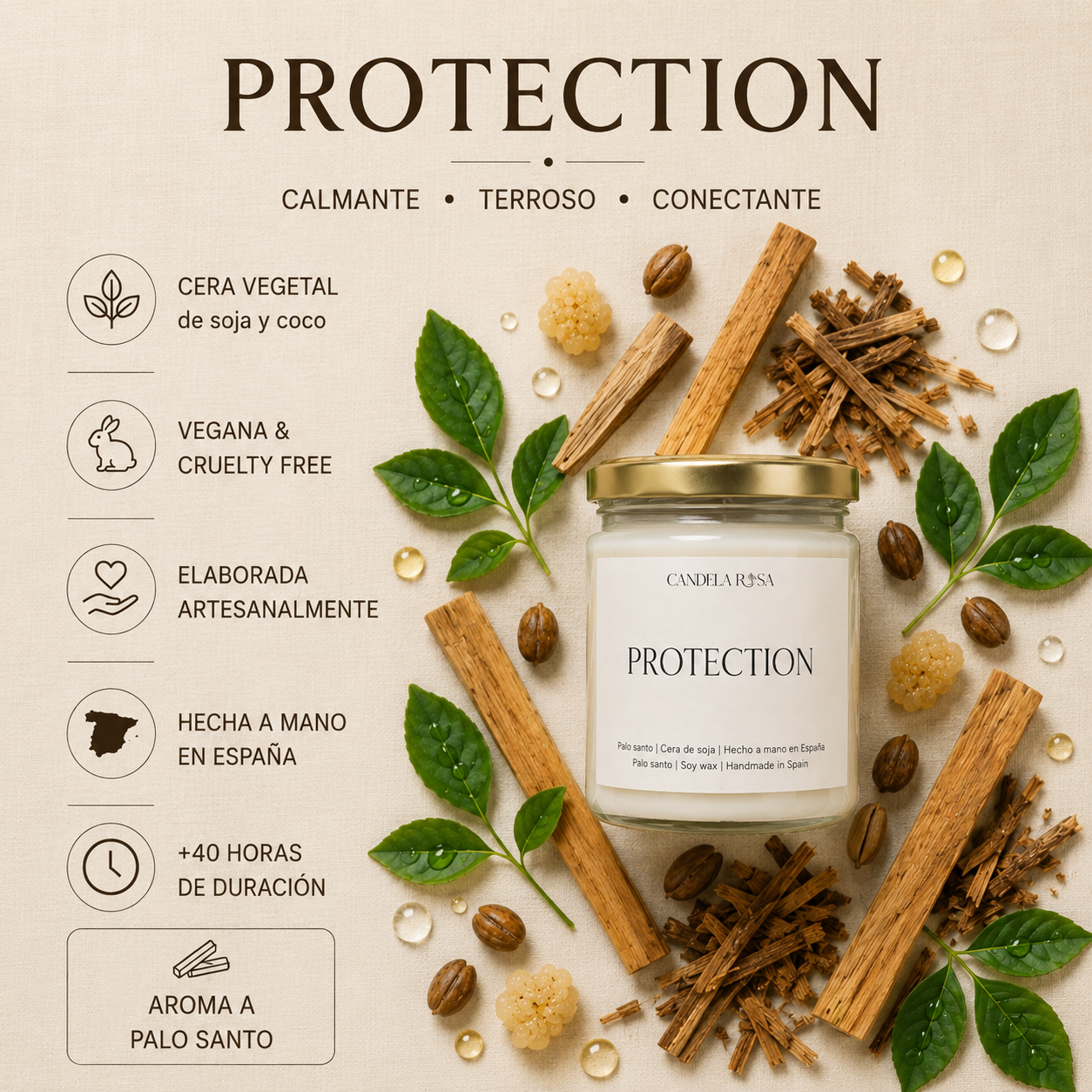 Vela aromática artesanal palo santo | Protection