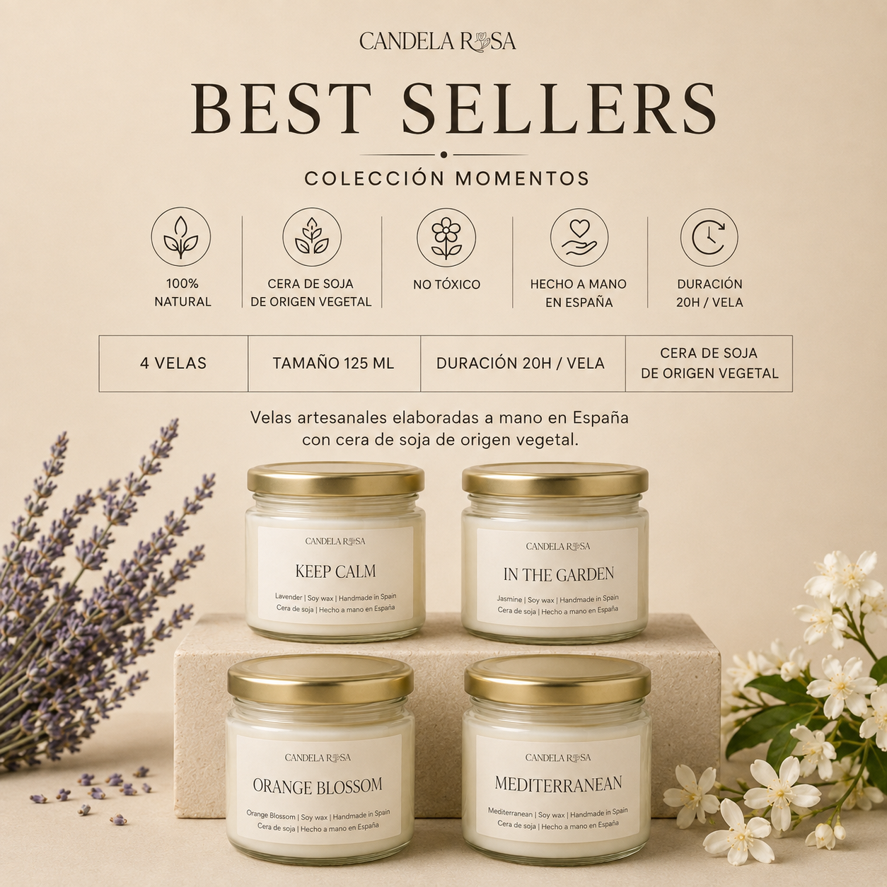 Pack 4 velas aromáticas naturales Colección Momentos