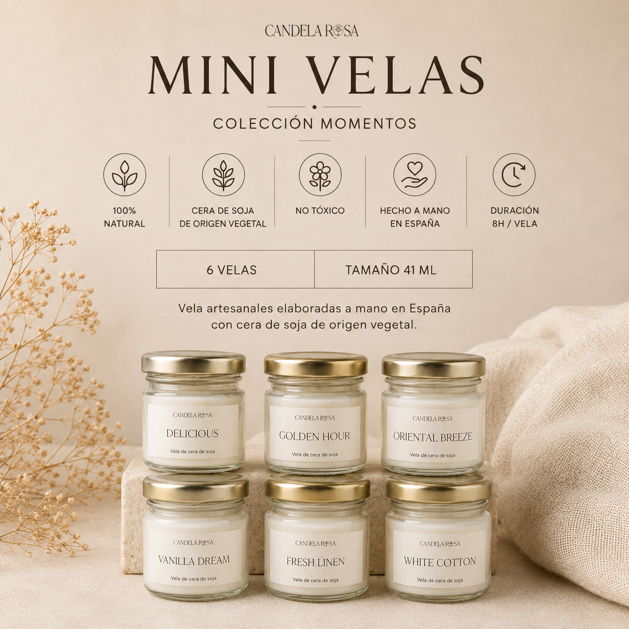 Pack 6 mini velas aromáticas | Tester Candela Rosa