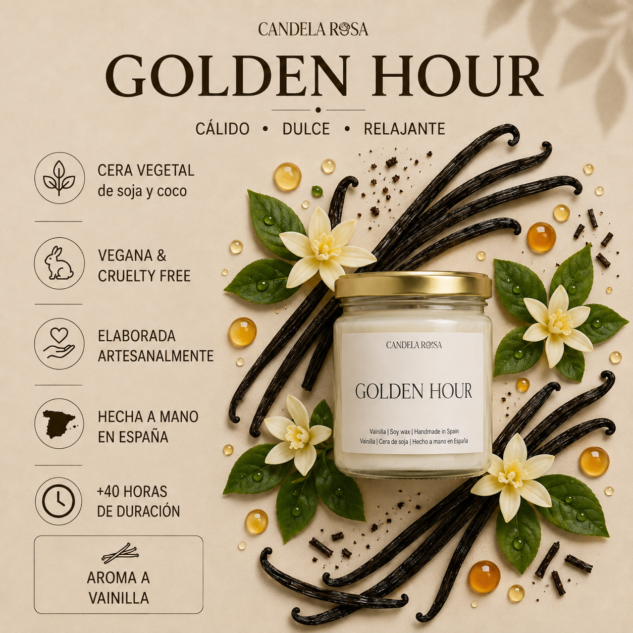 Vela aromática artesanal vainilla | Golden Hour