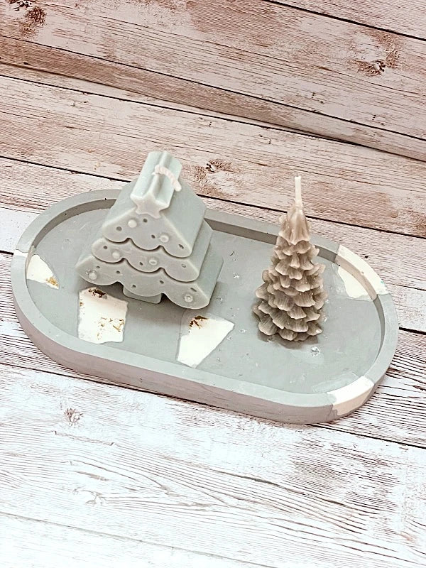 Set: velas árboles  de Navidad y bandeja oval
