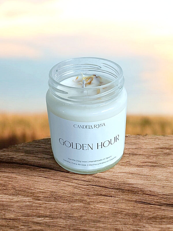 vainilla vela golden hour , vela aromática de lujo velas de cera vegetal  velas de cera de soja y cera de coco tarro vidrio candela rosa velas de lujo velas aromáticas lujosas luxury artisan candle soy wax velas veganas velas perfumadas tienda de velas vela que huele bien españa