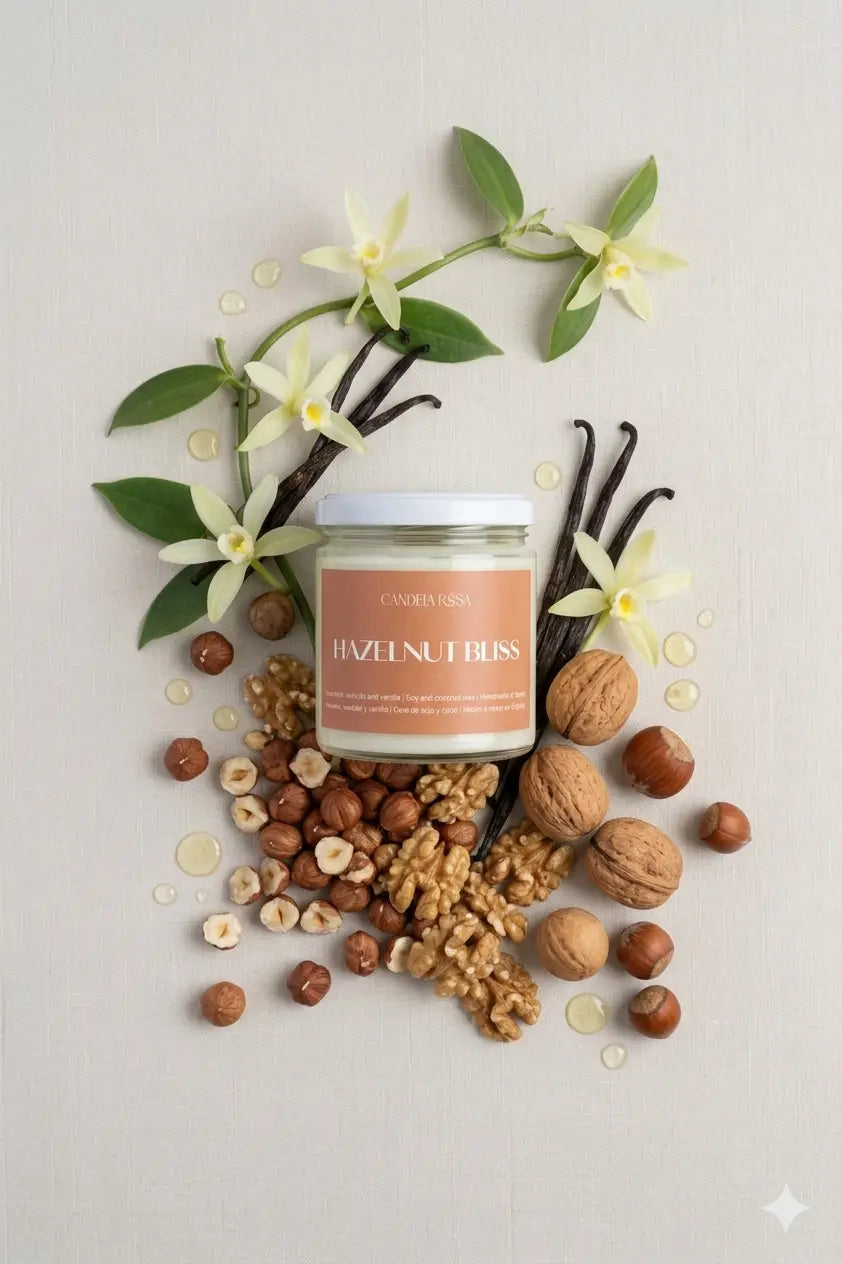 Vela aromática artesanal avellana, nueces y vainilla | Hazelnut Bliss