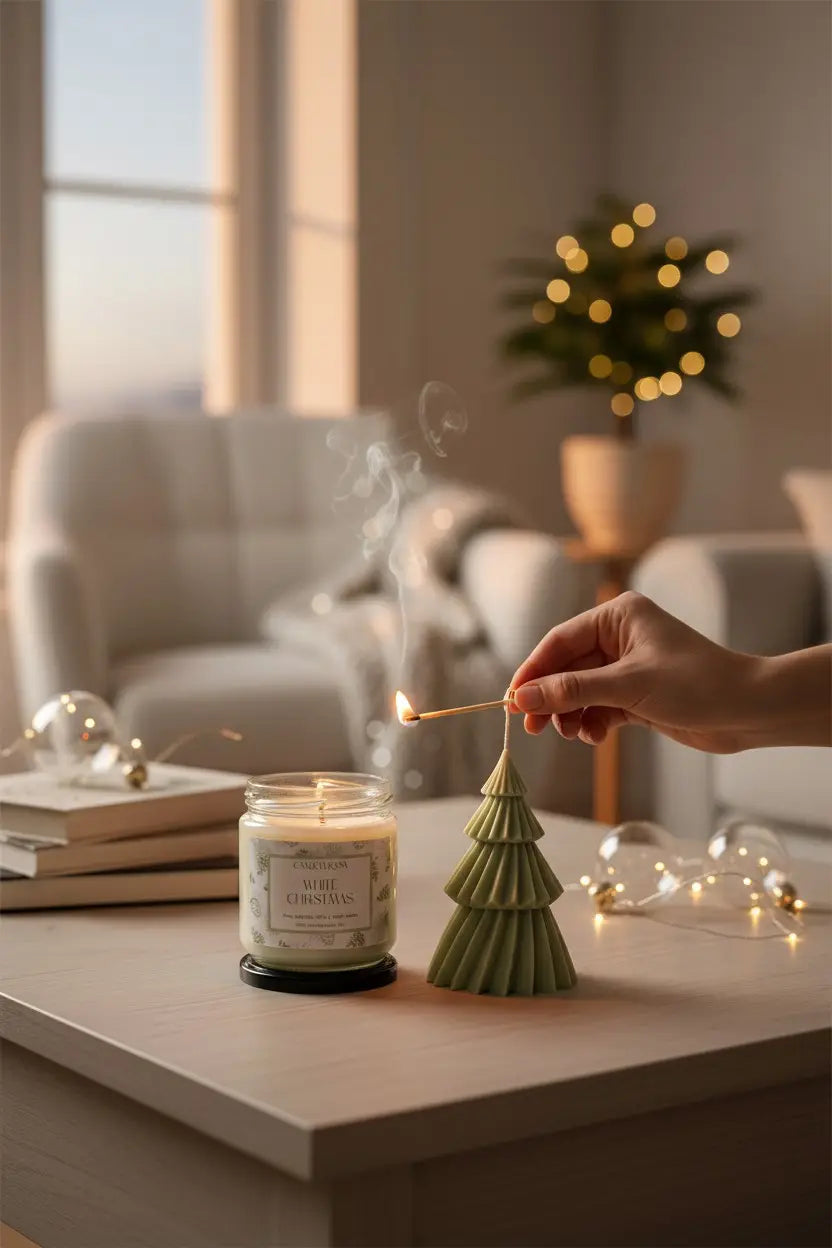 Vela aromática White Christmas 60h y vela árbol Navidad