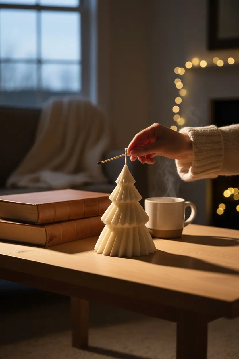 2 Velas decorativas: árbol geométrico & esfera