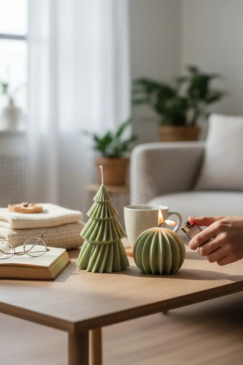 2 Velas decorativas: árbol geométrico & esfera