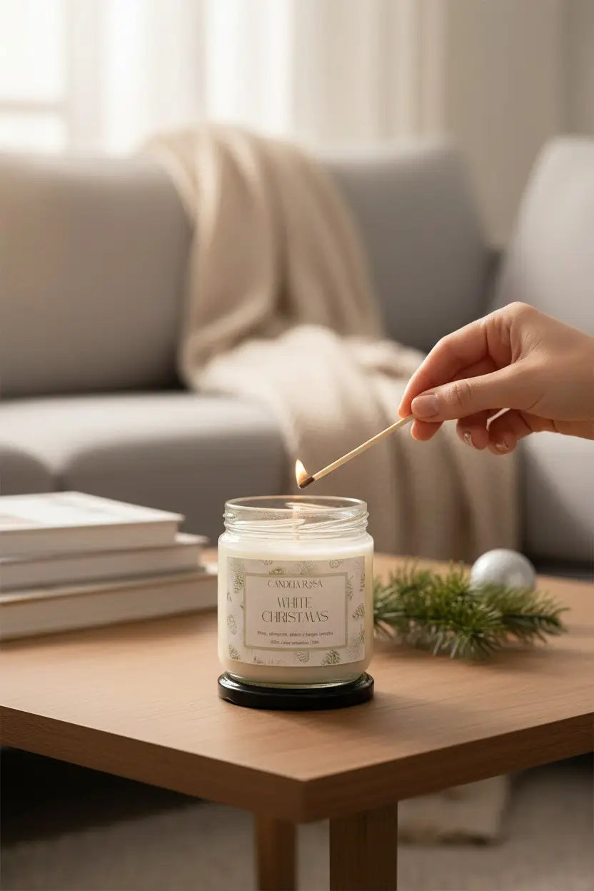 Vela aromática White Christmas 60h y vela árbol Navidad
