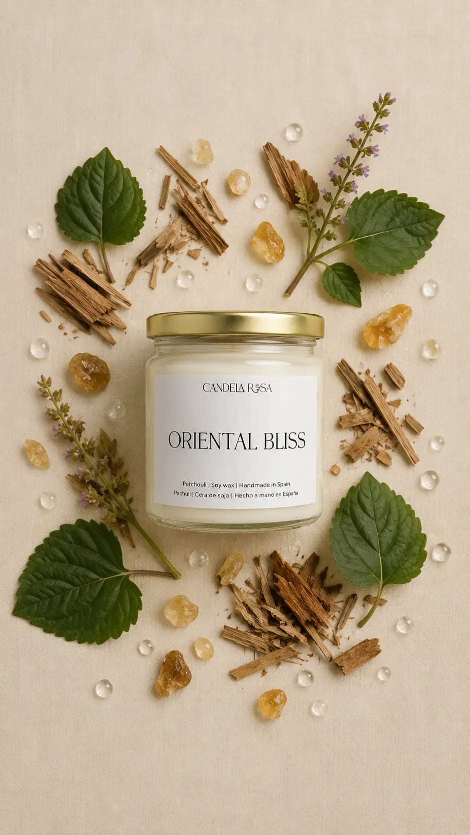 Vela aromática artesanal pachuli  | Oriental Bliss Candela Rosa
