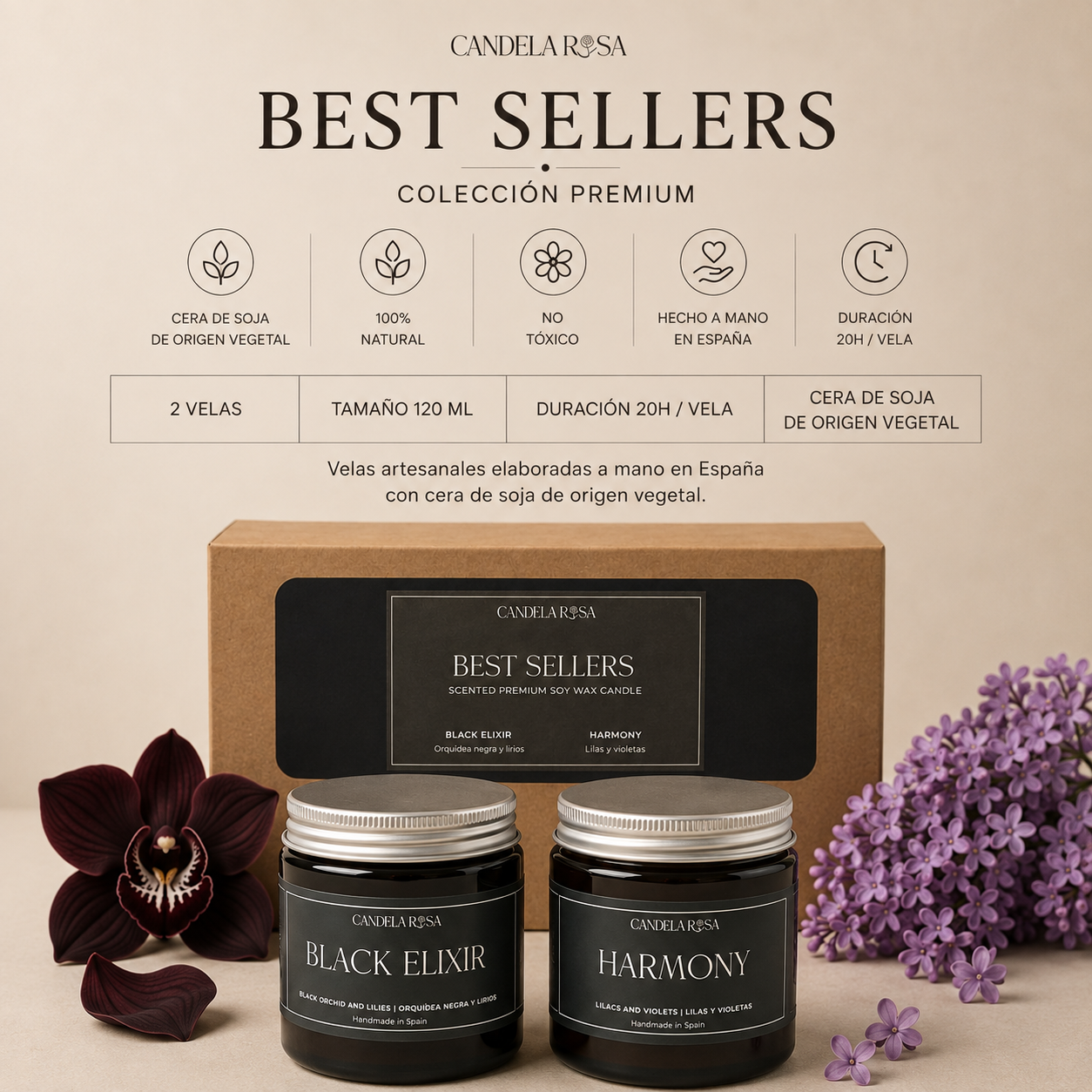 Pack 2 velas aromáticas sin tóxicos | Best Sellers Colección Premium