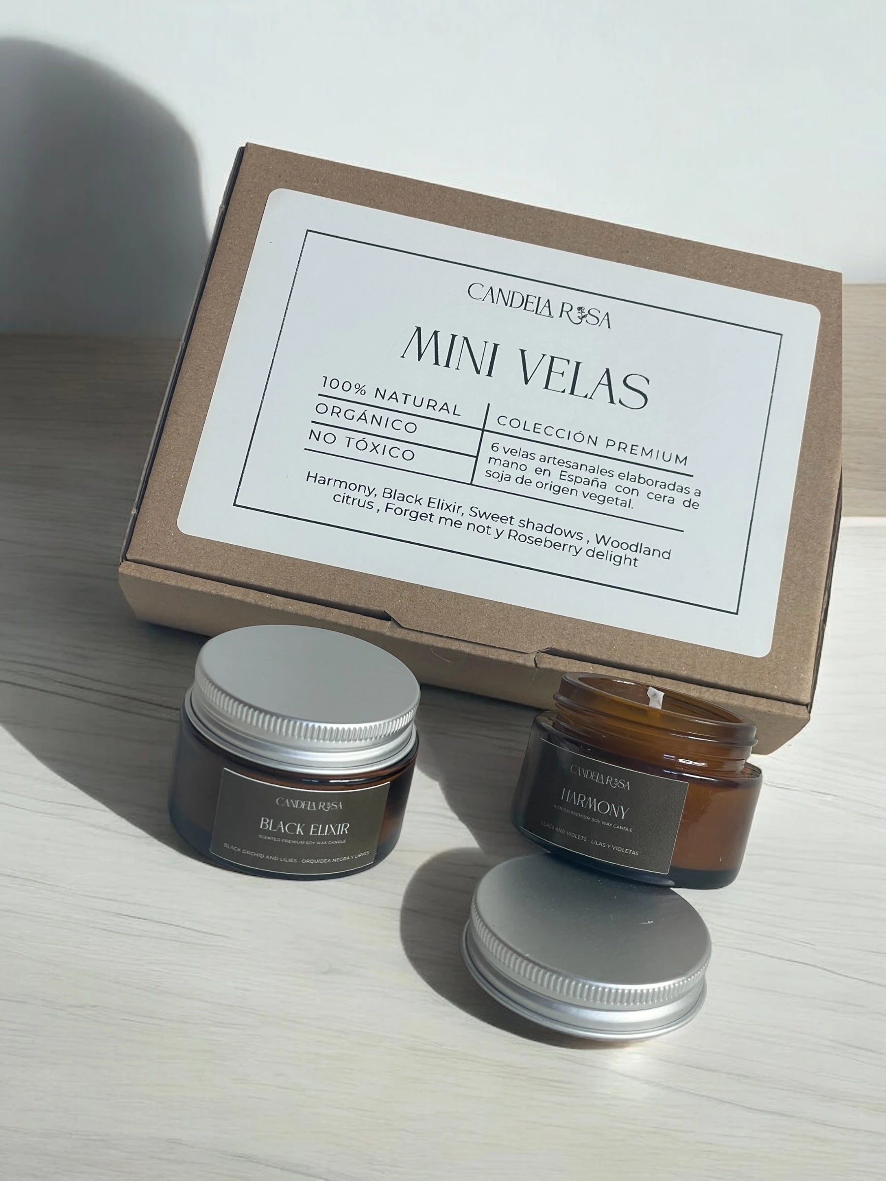 pack 6 mini velas aromáticas coleccion premium vela aromática de lujo velas de cera vegetal  velas de cera de soja y cera de coco tarro vidrio candela rosa velas de lujo velas aromáticas lujosas luxury artisan candle soy wax velas veganas velas perfumadas tienda de velas vela que huele bien españa 