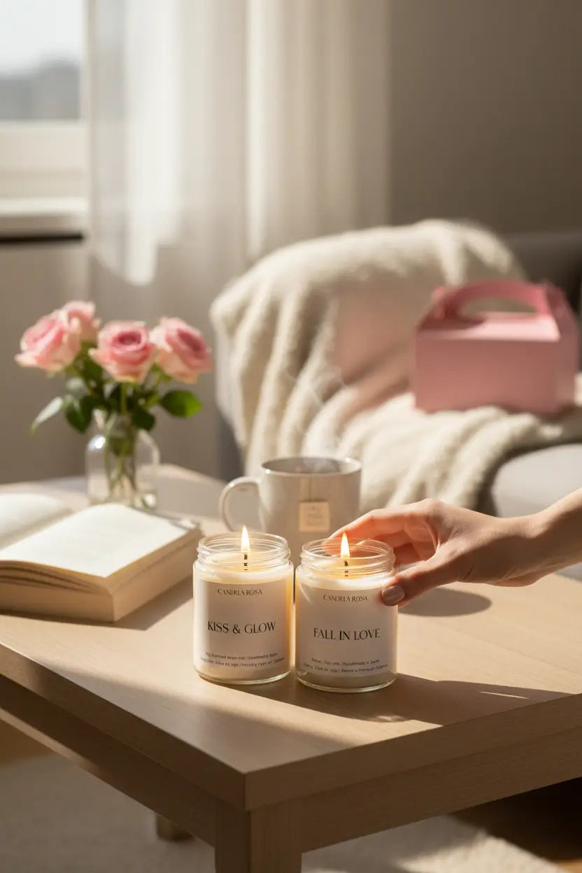 pack velas aromáticas para regalar en san valentín, amor, besos, ritual de amor pareja, regalo original san valentín , candela rosa, velas veganas y sin tóxicos , velas libres de ftalatos y parabenos , velas sin disruptores endocrinos , velas para parejas , vela de rosas, vela de piruleta 