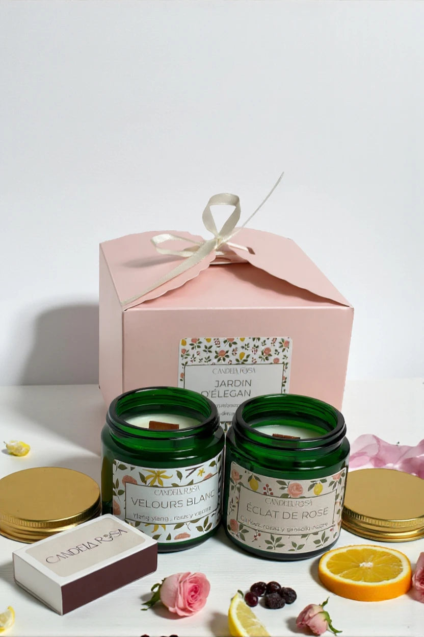 Pack 2 velas aromáticas florales con mecha de madera