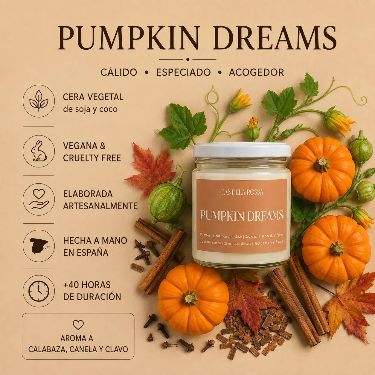 Vela aromática artesanal calabaza especiada | Pumpkin Dreams