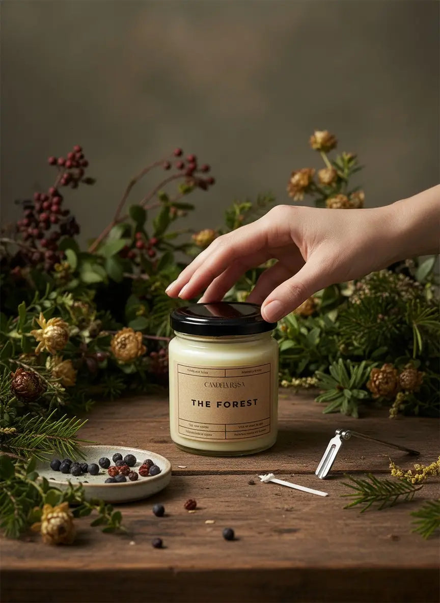 vela aromática sin tóxicos candela rosa the forest aroma a bosque mezcla de hierbas y flores 