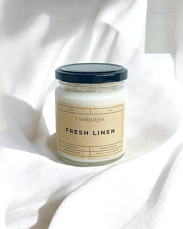 vela aromatica lino fresco vela aromática de lujo velas de cera vegetal  velas de cera de soja y cera de coco tarro vidrio candela rosa velas de lujo velas aromáticas lujosas luxury artisan candle soy wax velas veganas velas perfumadas tienda de velas vela que huele bien españa velas rústicas velas kraft